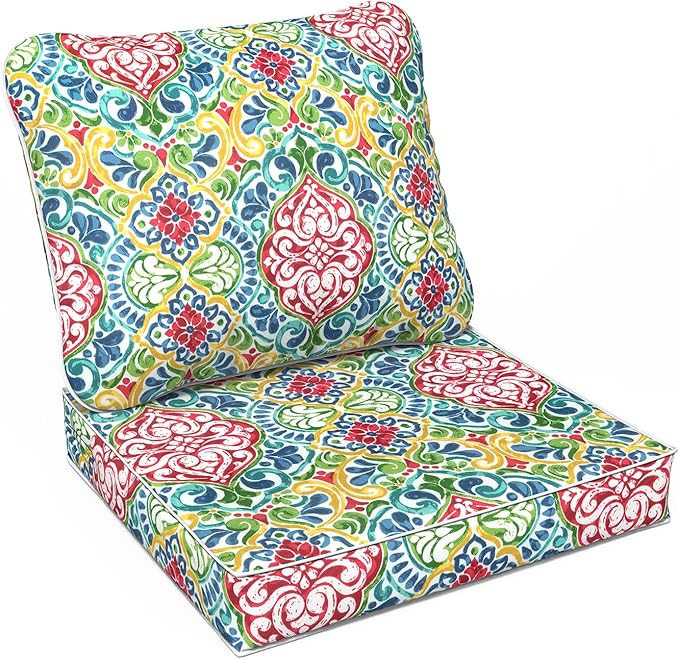 LVTXIII Outdoor Deep Seat Cushion Patio Seat and Back Cushion Set Seasonal Chair Cushion for Dining Arm Chairs, Wicker Chairs and Garden Furniture Decoration, 22"x22"x4", Damask Red