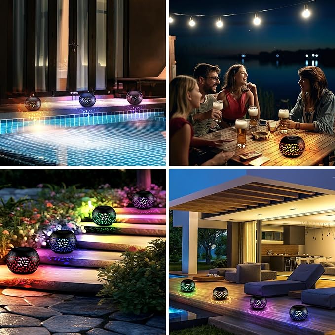 Reginary Solar Table Lantern Outdoor Waterproof Dancing Flame 7 Color Changing 2 Modes Metal Tabletop Light Desktop Decorative Lamp Auto On/Off Dusk to Dawn for Desk Patio Garden Pathway Yard