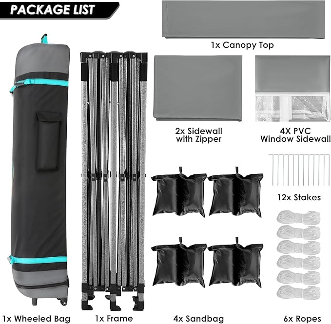 COBIZI 10x20 Canopy with Sidewalls, Heavy Duty Party Tent Pop up carpas para Fiestas, Tents for Parties, Wedding, Outdoor Ez up Foldable Portable Canopy Tent with Wheeled Bag, Grey(Windproof Upgrade)