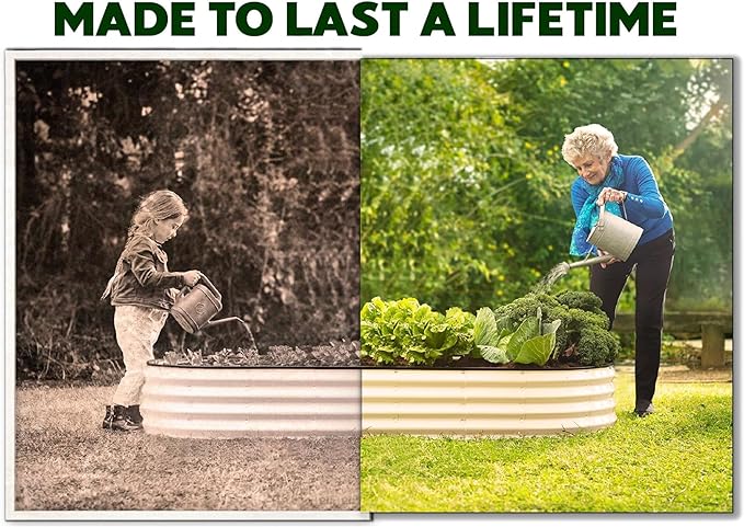 Galvanized Raised Garden Beds Outdoor // 8×2×1 ft Planter Raised Beds for Gardening, Vegetables, Flowers // Large Metal Garden Box (White) // Patented Tool-Free Design