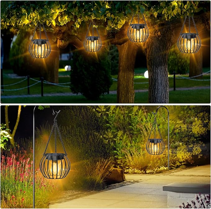 UBright Solar Lights Lanterns Outdoor Waterproof Hanging Solar Garden Lights for Outside Outdoor Lanterns Decorative for Yard Patio, 2 Pack