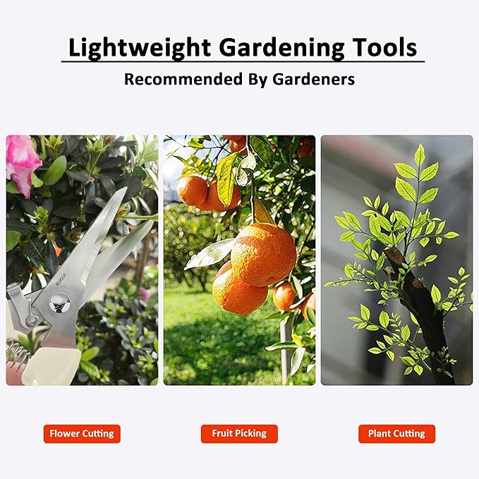 BUGUI Lightweight Garden Scissors - 7.5" Straight Blade Gardening Tool, Sharp Flower Shears for Cutting Flowers, Trimming Plants, Bonsai, Fruits Picking