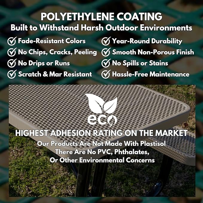 Heavy-Duty Portable Outdoor Picnic Table with Umbrella Hole, Punched Steel Commercial-Grade Patio Dining Furniture Made in America (46" Round Top, Textured Sandstone)