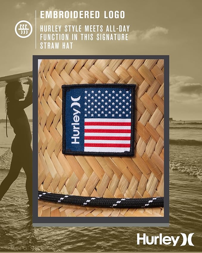 Hurley Men's Straw Hat - Wide Brim Channel Island Lifeguard Hat - Stylish Sun Hats for Men with Chin Strap