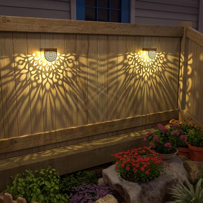 Solar Fence Lights 6 Pack Solar Deck Lights Outdoor Waterproof LED Solar Powered Step Lights Wall Lights Outdoor Decorations Warm Yellow Light Decorative Lighting for, Front Door, Backyard (Gold)