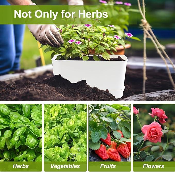 Herb Garden Planter Indoor Kit Self Watering Pots for Indoor/Outdoor Plants 2 Packs Windowsill Plant Pots with Drainage and Tray, Window Pot for Indoor Plants