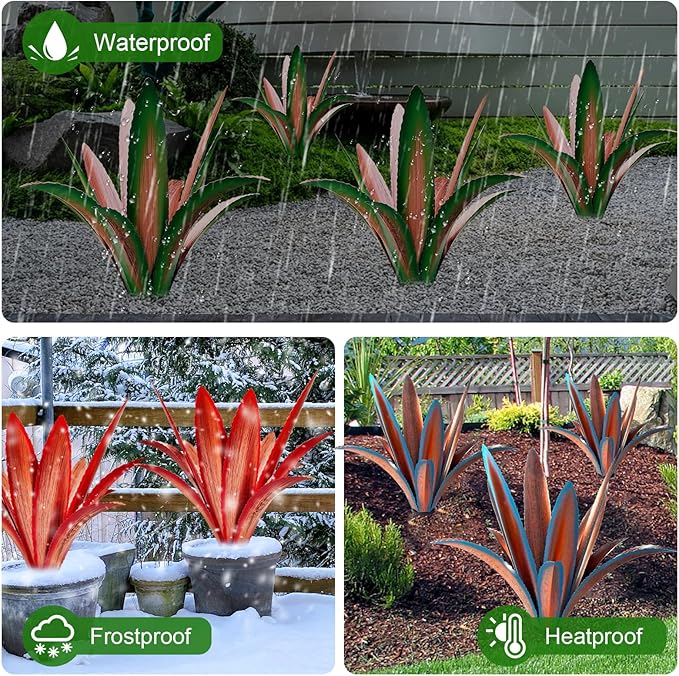 Enlarge thickened Wind Resistant Metal Agave Garden Art Metal Plant Country Garden Sculpture Statue Outdoor decoration Agave Metal Plant Courtyard Garden Lawn Ornament Gift (2, 12 Leaves blue)