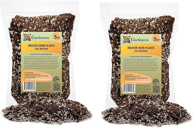 Soil Mixture for Indoor Herb Planters - 10 Quart - Specially Blended Soil Mixture for Planting and Growing Indoor Kitchen Herbs Indoors (2 Bags of 5 Quart)