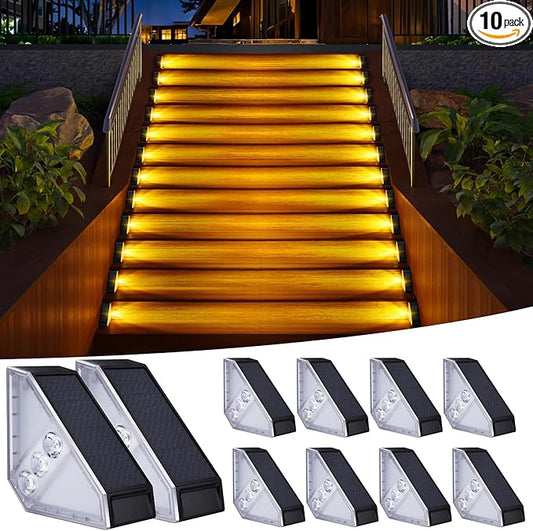 KINKAI Solar Step Lights for Outside, 10 Pack Outdoor Stair Light Waterproof Step Lighting for Garden, Patio, Yard, Front Door, Porch Decor (Warm Light)