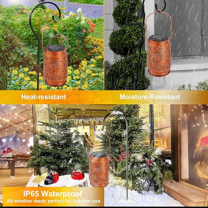 Solar Lanterns Outdoor Waterproof - Metal Hanging Solar Lights for Patio Yard Garden Decor, Christmas Birthday Gifts for Women Mom Men (2 Pack, Mushroom Shape)