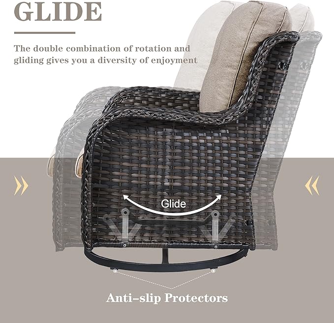 5 Piece Outdoor Patio Furniture Set - Wicker Furniture Patio Conversation Set, Outdoor Swivel Rocker Chairs with Loveseat Sofa and 2 Ottomans for Small Space, Gray Cushion