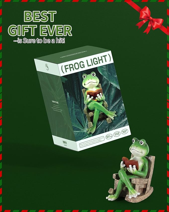 iStatue Miniature Solar Frog Reading Book Figurine Light - 5.5'' Resin Chair Statue Outdoor Table Decor for Lawn Ornaments, Patio, Yard & Garden and Home
