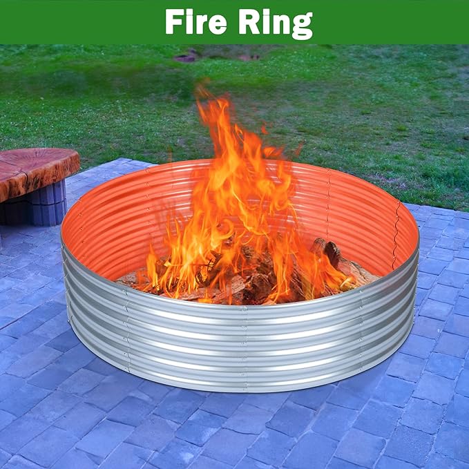 OUSHENG 4x4x1ft Round Galvanized Raised Garden Beds Outdoor, Steel Fire Pit Ring Flower Planter Large Metal Above Ground Boxes Kit for Gardening Vegetables Outside