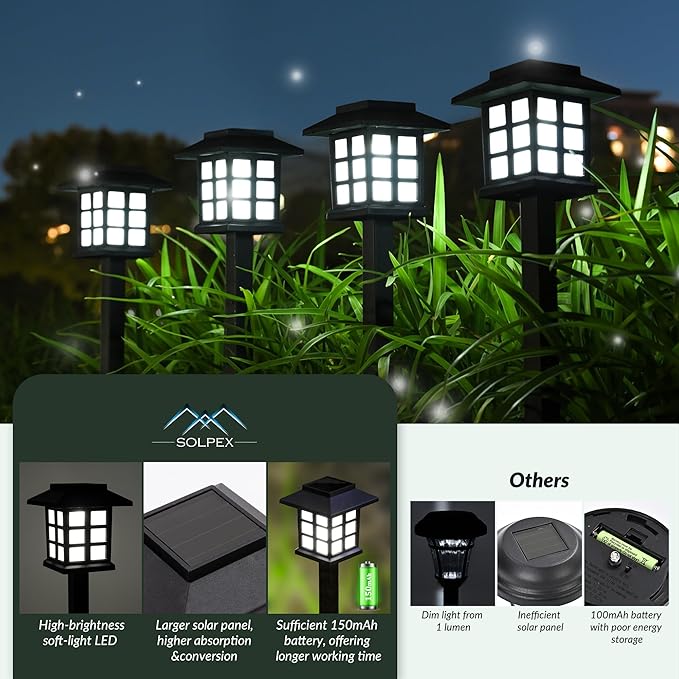 SOLPEX Solar Outdoor Lights,12 Pack Solar Path Lights, Solar Walkway Lights Outdoor, Solar Garden Lights, Solar Pathway Lights Outdoor Waterproof for Garden, Yard, Landscape and Driveway(Cold White)