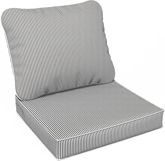 LVTXIII Outdoor Seat and Back Cushion Patio Deep Seat Cushion Set Seasonal Chair Cushion for Wicker Chairs and Garden Furniture Decoration, 24"x24"x4", Strip Grey
