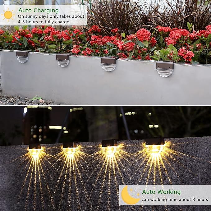 Solar Deck Lights, 6 Pack Waterproof LED Solar Lights Outdoor, Solar Step Lights Solar Fence Lights, Solar Lights for Outside, Garden, Patio, Stairs,Yard,10 Lumens, Warm White/Color Changing Lighting
