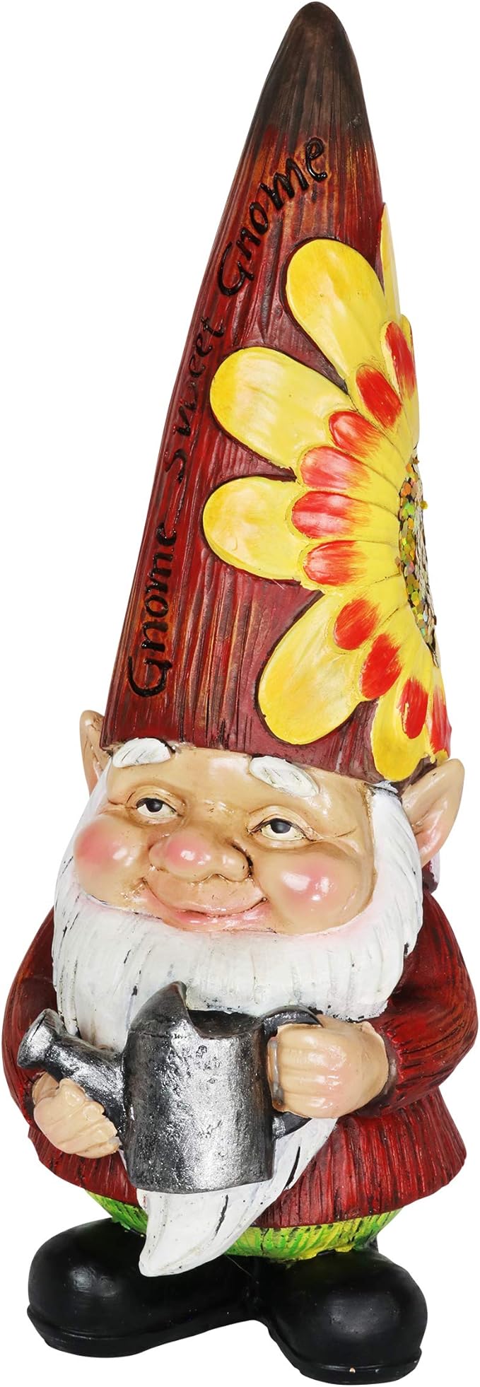 Exhart Garden Gnome, Red Hat Garden Statue Sculpture with Watering Can, Outdoor Lawn and Yard Decoration, 5 x 5 x 12.5 Inch