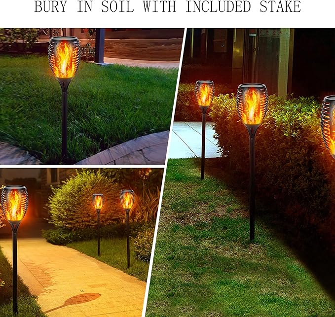 I-SHUNFA 96 LED Outdoor Waterproof Solar Torch Lights with 3 Modes—Flickering Flame, Fade Effect, or Full Brightness! Automatic On/Off Landscape Decorations and Security Lights