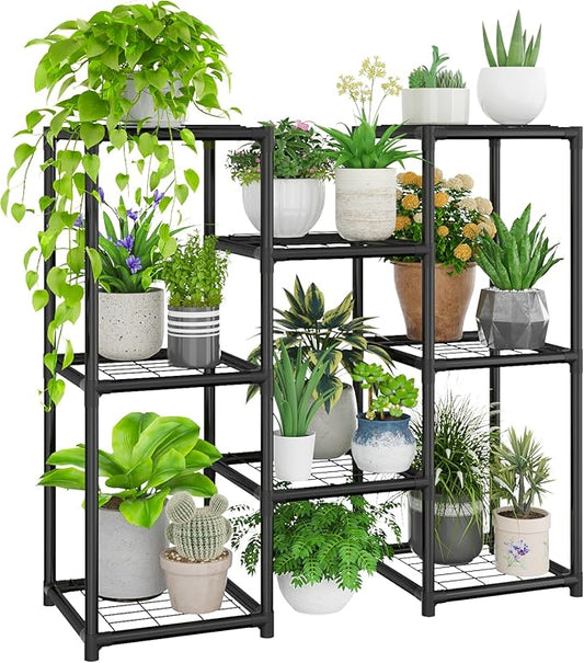 Plant Stand Indoor Outdoor Metal Plant Shelf 3 Tiers Corner Plant Rack for Multiple Plants Flower Holder for Patio Balcony Garden Black