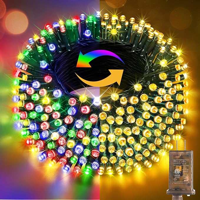 Hezbjiti 337 FT 720 LED Color Changing Christmas Lights Outdoor, 11 Modes String Lights IP44 Waterproof Fairy Light for Party Tree Garden Wedding Decorations (Warm White to Multicolor, Green Wire)