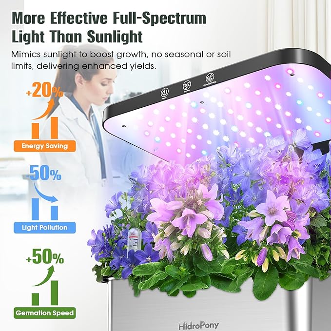 Hydroponics Growing System Indoor Garden - Herb Garden with Grow Light, 15 Pods Stainless Steel Indoor Garden Kit, Auto Timer, Gardening Gift for All Ages