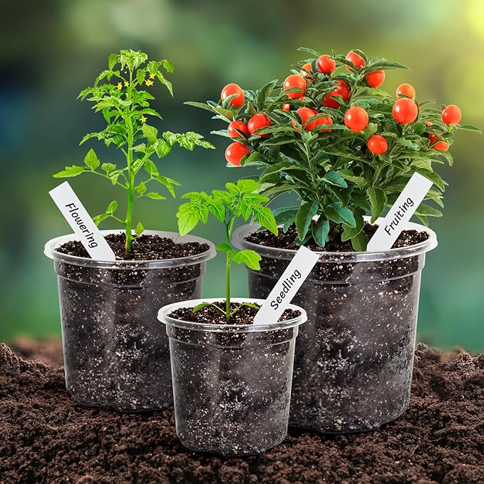 Bonviee Clear Nursery Pots for Plants, 6.7/5/4 Inch Plastic Seedling Pots with Drainage Holes, Planters for Indoor Plants and Transparent Seed Starter Pots with 10 Plant Labels, 30 Pack