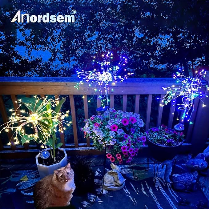 Anordsem Solar Lights Outdoor Waterproof: Garden Light Solar Powered for Yard Outside - Fireworks Lamp Colorful Lighting Path Decor 2 Pack - LED Sparkler DIY Decorating Gifts for Women Mom Wife