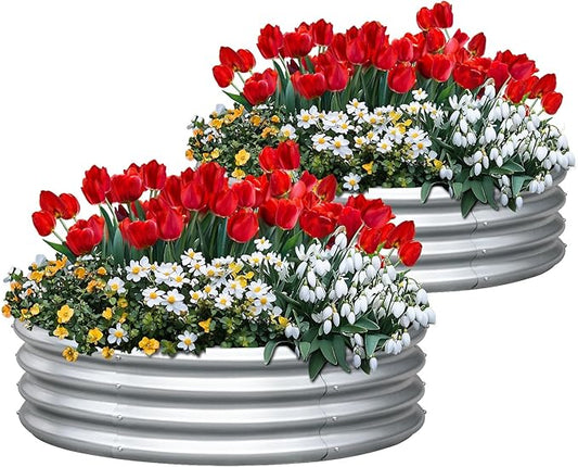KING BIRD Raised Garden Bed Galvanized Round Planter Box Outdoor for Gardening, Plants, Vegetables, Flowers, Silver, 47x47x12 in 2 Packs