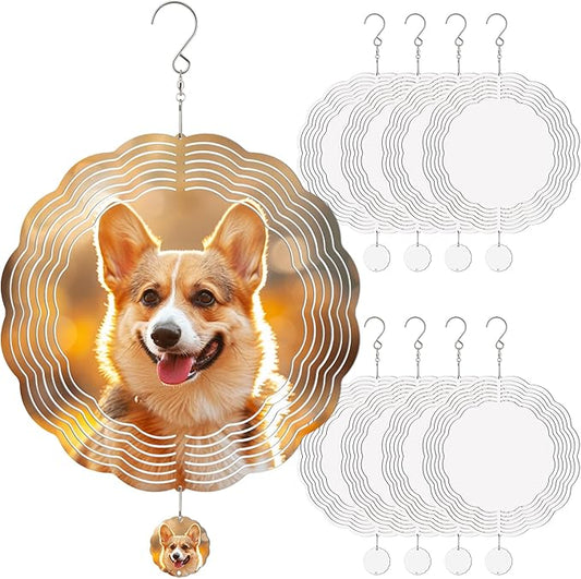 Sublimation Wind Spinner Blanks, 8 Pack 10 Inch 3D Aluminum Metal Hanging Wind Spinner Bulk Sublimation Blanks for Garden Yard Outdoor, Window Porch Decoration for Heat Press Transfer DIY Gift