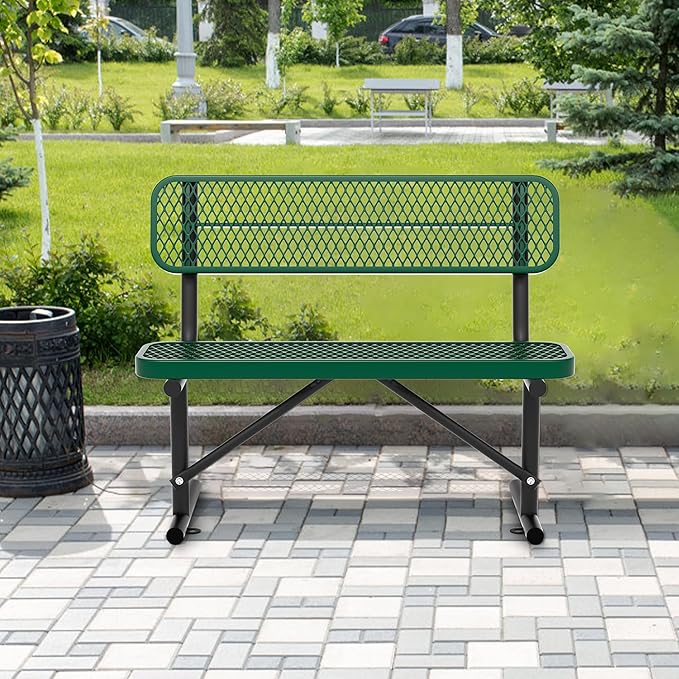 4/6/8 Feet Park Bench for Outside Heavy Duty Metal, Garden Benches Outdoor Bench with Backrest & Portable Frame, for Shopping Malls Stores Parks Patios Decks, Green