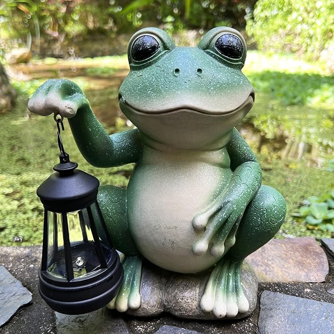 YODY Solar Garden Statues Outdoor Decor- Yard Decorations for Patio, Balcony, Backyard, Lawn Ornaments - Frog Figurines with LED Light- Unique Birthday House Warming Gifts for Women, Mom, Dad