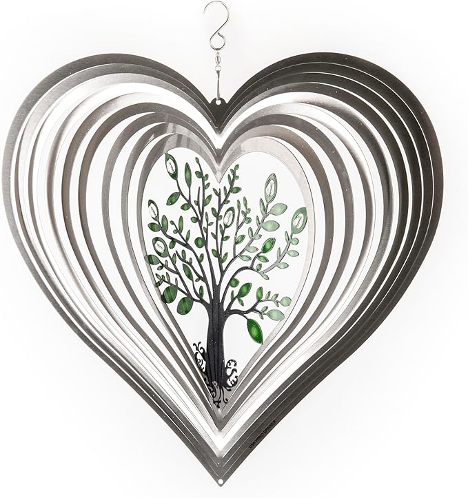 Heart Wind Spinners with Crystals for Yard and Garden, Metal Ornaments for Garden Décor, Outdoor Wind Spinner, Heart Décor Gifts, Outdoor Garden Decoration, 12 inch Heart Wall Décor by ISEO