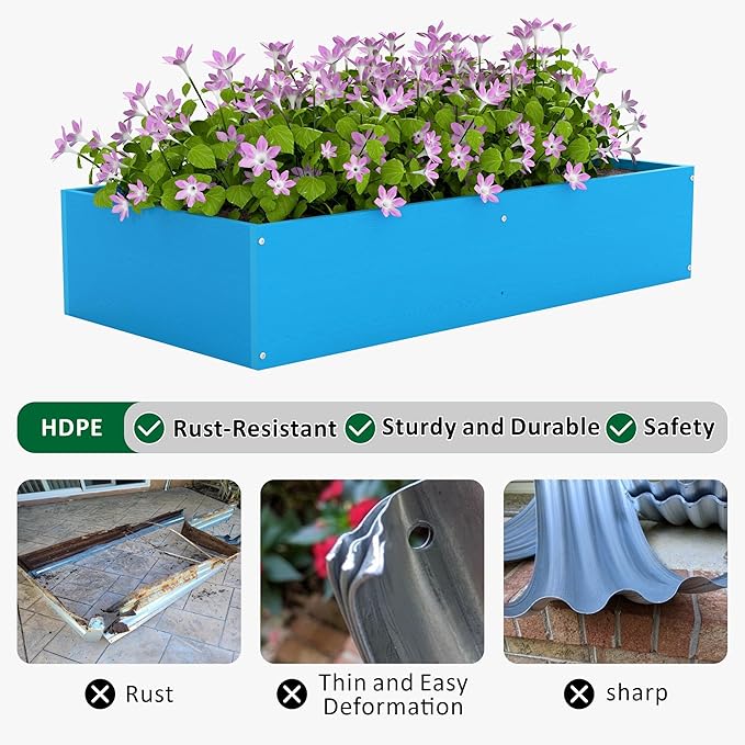 HDPE Raised Garden Bed 47.24 * 24.4 * 9.65 in,Vegetable Planter Bed Outdoor,Elevated Horticulture Planter Bed,Waterproof,Rot-Resistant and Non-Cracking Above Ground Garden Bed(Pacific Blue)