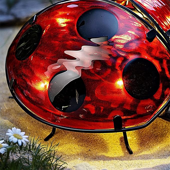 Elenon Ladybug Decor Solar Lights, Metal Ladybugs Outdoor Decorative Yard Art Garden Sculptures & Statues for Patio Yard Pathway