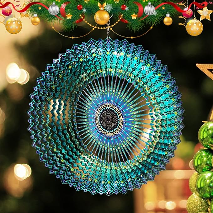 FONMY Wind Spinner Mandala Starry Sky 12 inch 3D Stainless Steel Laser Cut Metal Art Geometric Pattern - Hanging Wind Spinner, Kinetic Yard Art Decorations - Indoor/Outdoor Décor