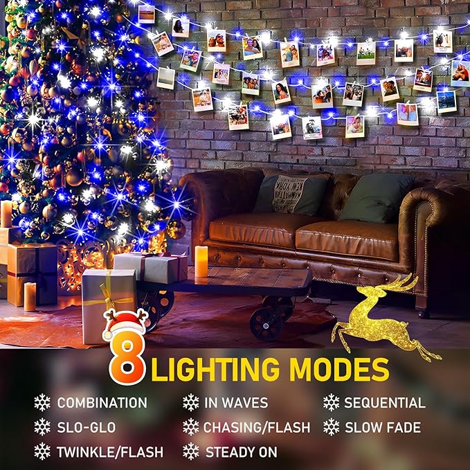 KNONEW 600ft 1500 LED Christmas String Lights Outdoor 8 Modes & Timer Fairy Light Plug in Waterproof for Xmas Yard Tree Wedding Party Holiday Decorations (Blue and White)