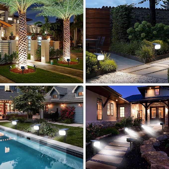 Solar Spot Lights Outdoor Motion Sensor with 3 Modes, [ 12 Pack/56 LED ] 2-in-1 Auto On/Off Solar Landscape Lighting for Outside Yard Wall Garden Path, Cool White