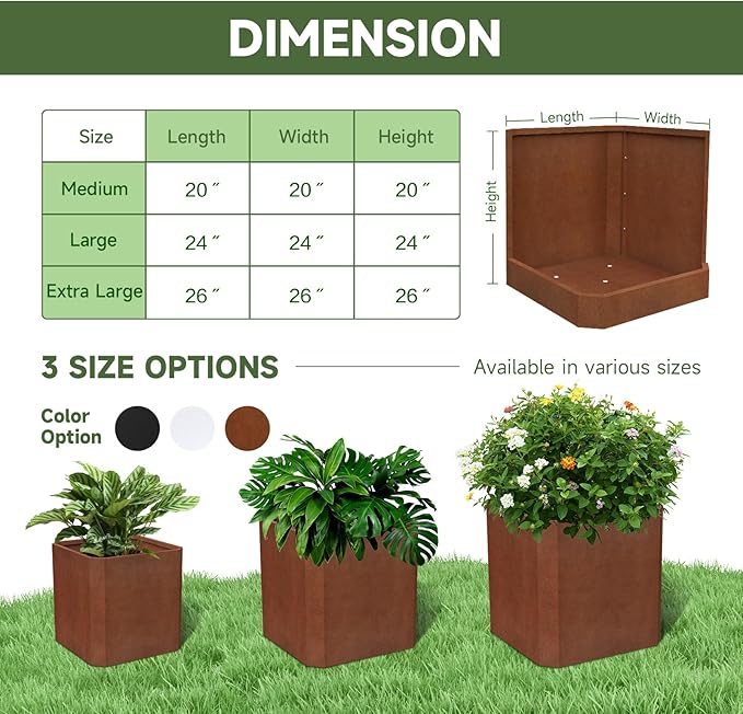 Corten Steel Planter Box-24"x24"x24"-Large Square Planter Matel -Outdoor Indoor- Heavy Duty Rustic Tall Planter Flower Pot Commercial Residential for Patio Porch Deck Home Backyard