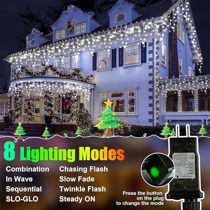 98FT 900LED F8 Upgraded Christmas Lights Decorations Waterproof 8 Modes Christmas Lights Outdoor with Memory and Timer Fairy Lights Plug-in Christmas String Lights for Holiday Party Wedding Home Roof