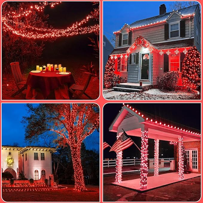 2 Pack Solar String Lights for Outside, Each 79Ft 240 LED Solar Lights Outdoor, 8 Modes Waterproof Solar Powered Fairy Twinkle Light for Backyard Patio Tree Party Garden Decoration, Red