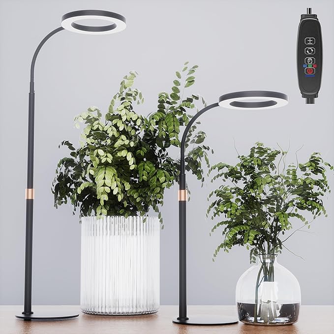 bseah Grow Light, Plant Light for Indoor Plants 2 Pack, Full Spectrum Desk Grow Lamp with Pedestal, Automatic Timer for 3H/9H/12H, 10 Dimmable Levels, Height Adjustable