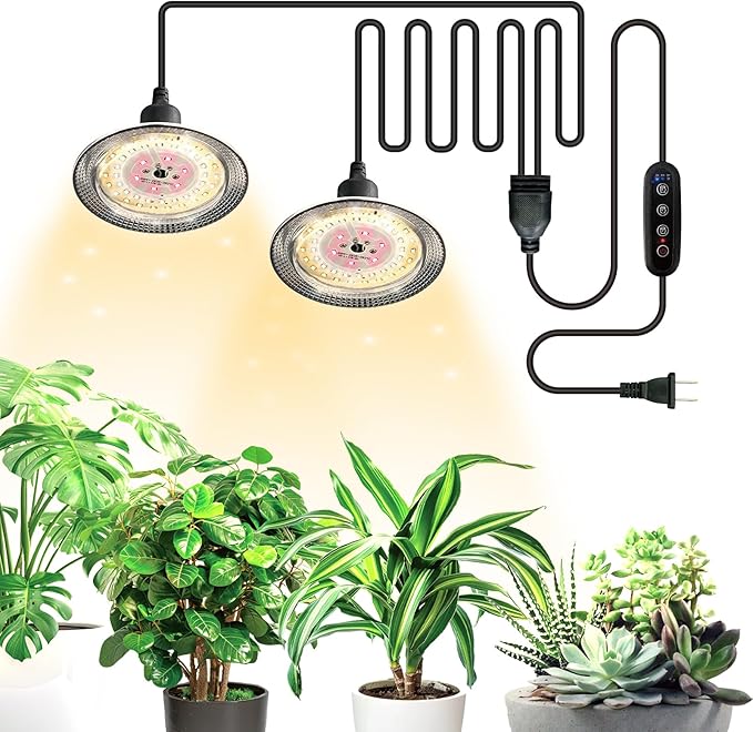Grow Light Bulbs Indoor Plants Lights Adjustable Cord,Timer, Full Spectrum Plant Growing Lamp for Seedling,Greenhouse,Seedlings (2 Lights (14.7ft))