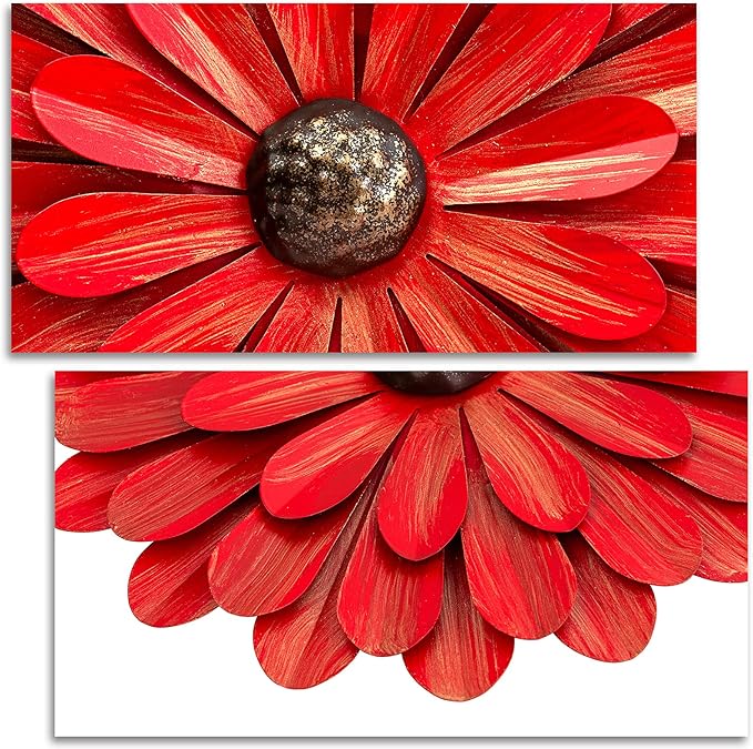 EASICUTI Red Metal Flowers Wall Decor Metal Wall Art Decorations Hanging For Indoor Outdoor Home Bathroom Kitchen Room Bedroom Living Room Garden Patio Porch 12 Inch