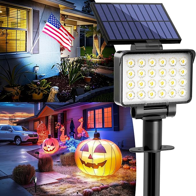Solar Spot Lights Outdoor Waterproof for Flag, Tree, House, Garden, Yard, Landscape Spotlights for Accent Uplighting Halloween Christmas Decorations-1 Pack