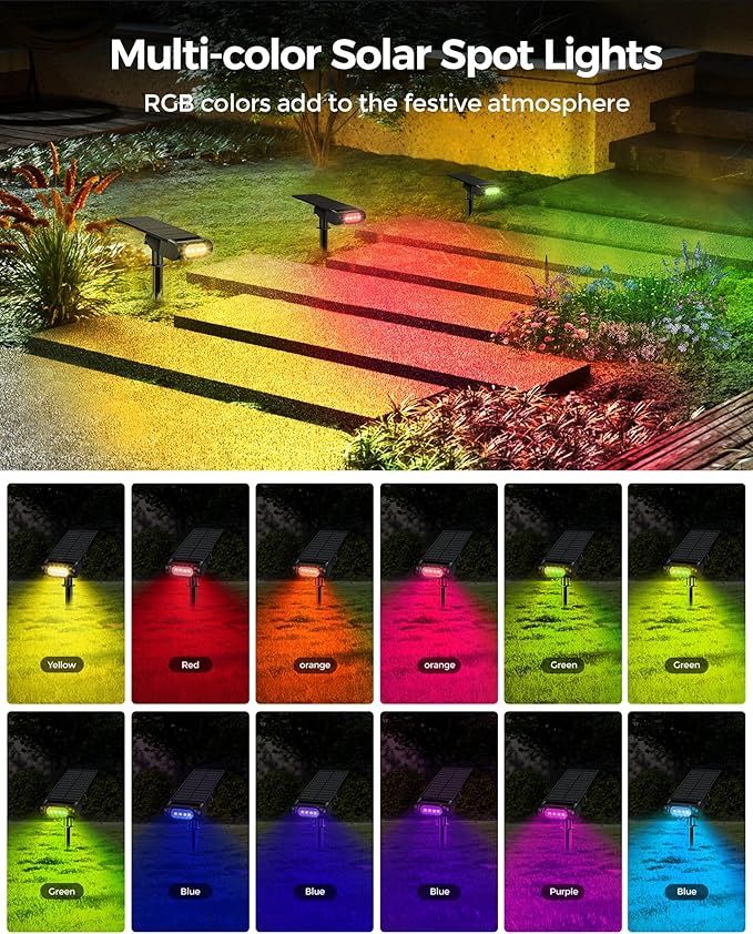 Solar Spot Lights Outdoor Waterproof IP67, RGB Landscape Lighting with Remote & Timer, Color Changing Solar Uplights Outdoor for Trees, Garden, Yard, and Pathway (6 Pack)