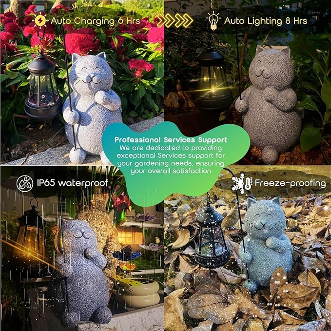 BIRD'S CRADLE Blissful Cat Solar Garden Statue - Outdoor Art Decor, Cat Lovers Themed Gift, Unique Patio, Balcony, Yard, Birthday, Housewarming Gardening Figurine Gifts for Mom, Grandma, Wife, Women