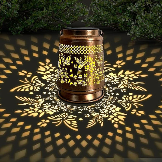 KY&BOSAM Solar Lanterns Outdoor Waterproof Hummingbird & Butterfly Lantern Garden Decor Birthday Gifts for Women Mom Metal Solar Lights Outdoor Lantern Hanging Outside for Yard Backyard Pathway Patio