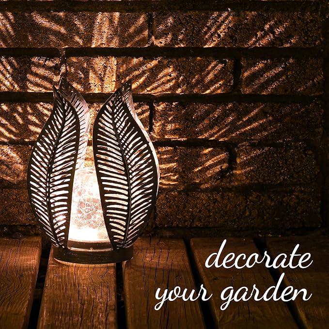 Solar Lights Outdoor Waterproof Garden Decor Crackle Glass Globe,Metal Yard Art Solar Outdoor Lights for Table Decor Porch,Patio Decorations.Gardening Gifts for Women/Mom