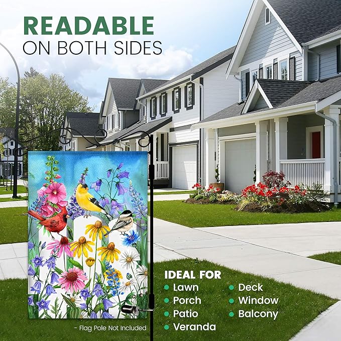 Summer Garden Flag - 12.5 x 18 Inch Double-Sided Spring Flowers Printed Art Front Yard Decor - Seasonal Welcome Outdoor Banner for House Porch, Patio, Lawn, and Deck - Suits Standard Stands