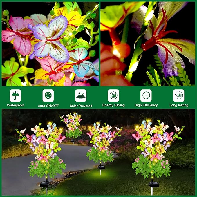 Solar Garden Lights Outdoor Waterproof Butterfly Decor,Solar Swaying Butterfly Lights,Solar Decorative Flowers Stakes for Garden Yard Pathway Fairy Outdoor Decor
